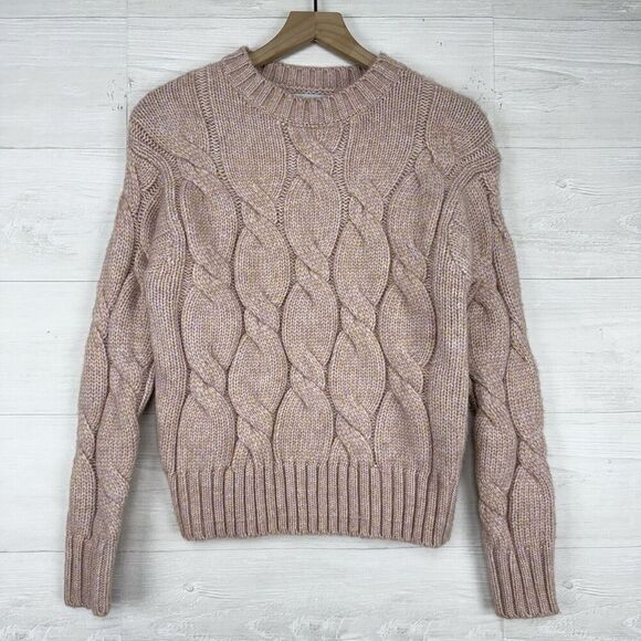 Evereve Sweater Women XS Pink Chunky Cable Knit Modern Pullover Wool Blend - Picture 2 of 15